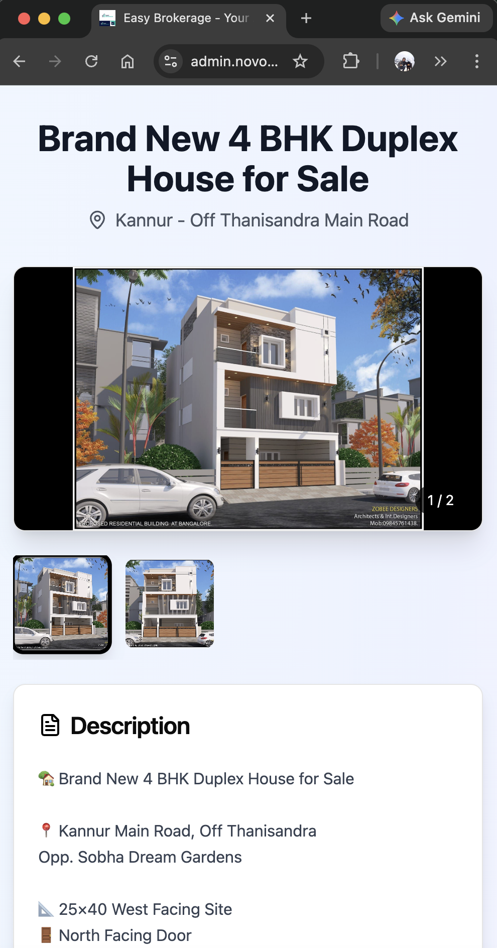 Property detail webpage after sharing link