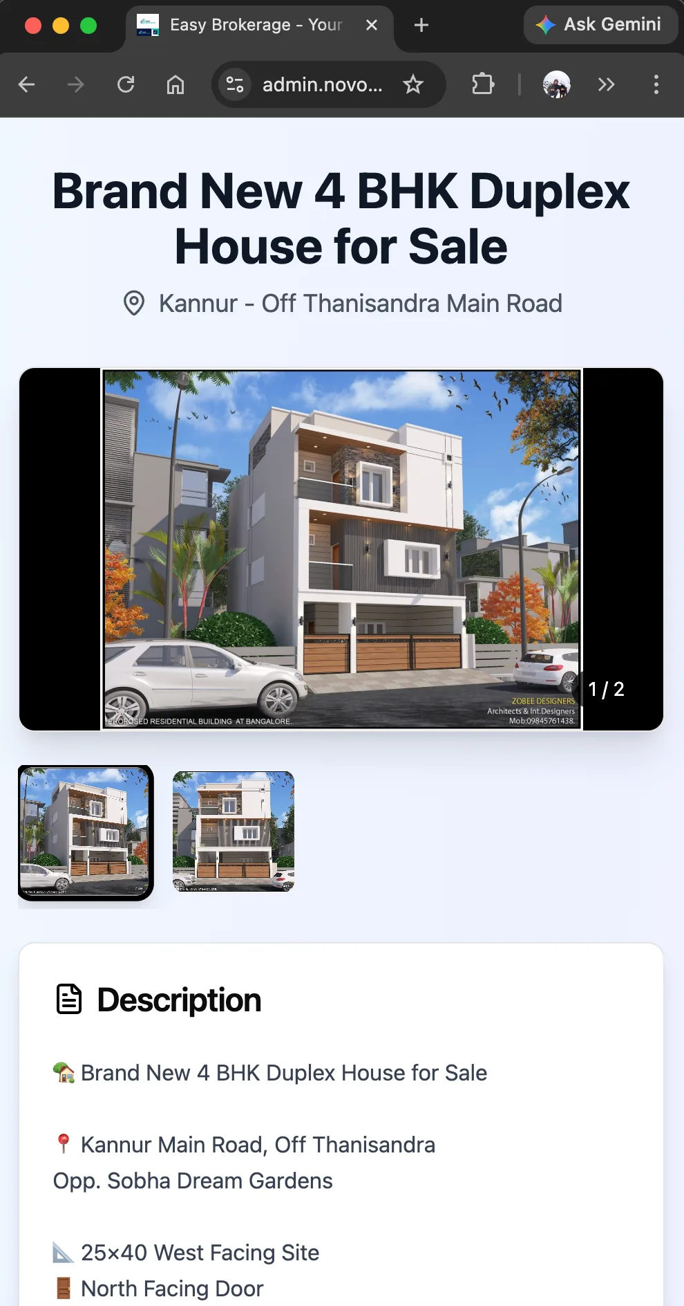 Property detail webpage after sharing link
