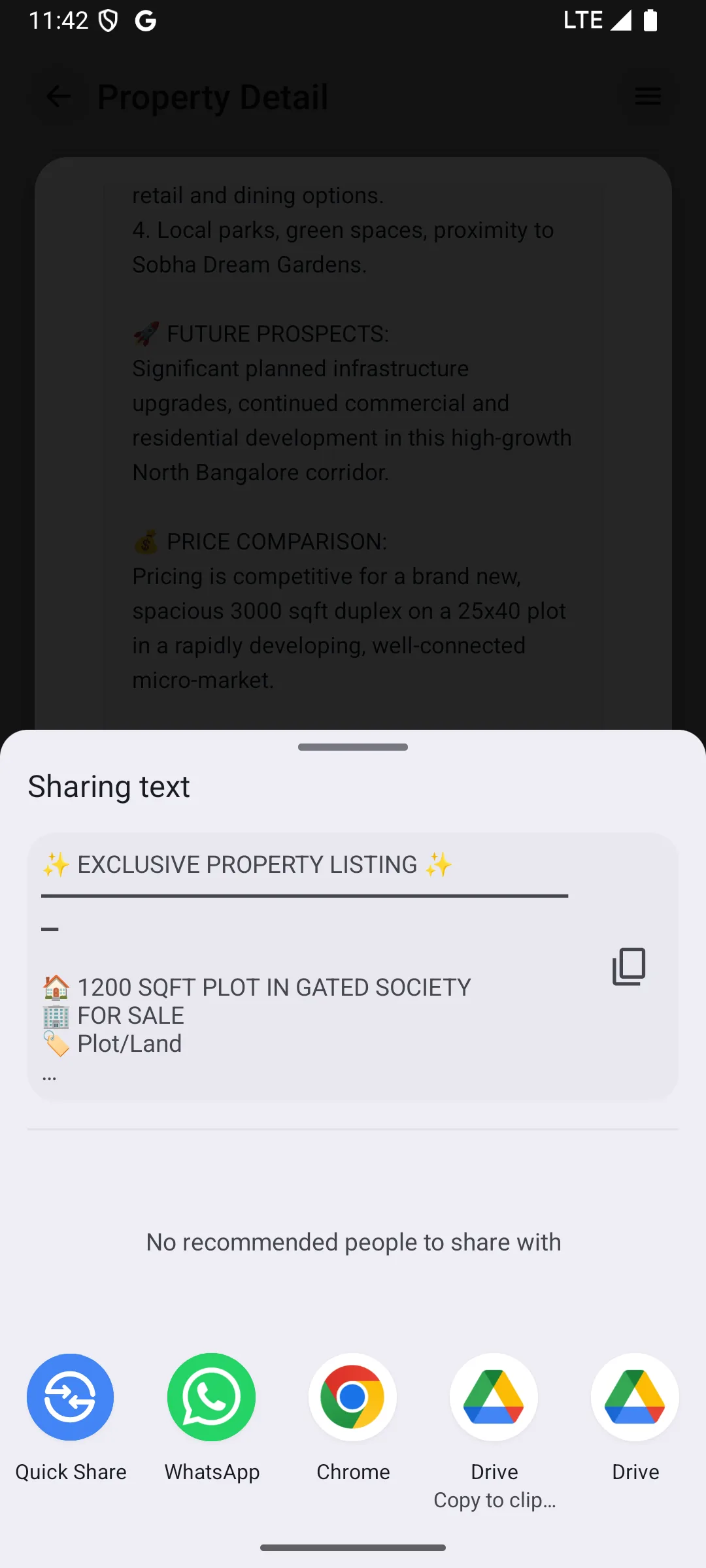 Share property over WhatsApp and other apps
